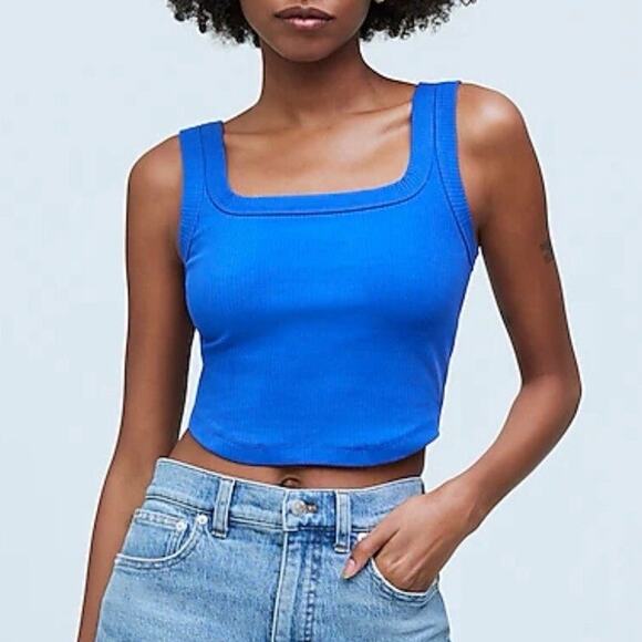 Madewell The Tailored Crop Sleeveless Tank Top in Pure Blue Square Neck L NWT - Picture 1 of 7